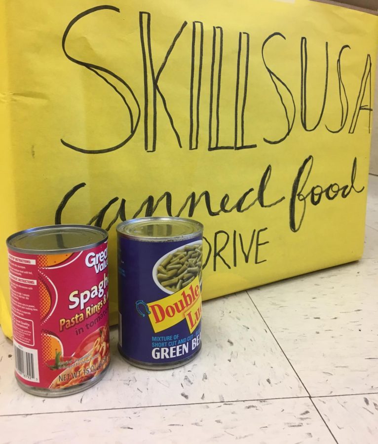 The Skills USA Food Drive box located in Ms. Lavenders room in AA hall | Credit: Ava Weinreb

