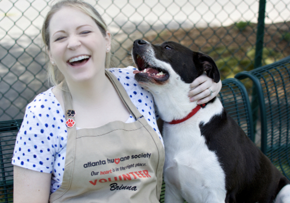 A volunteer at the Atlanta Humane Society, Brinna, spends time with a dog previously available for adoption at the shelter.
credit:The Atlanta Humane Society