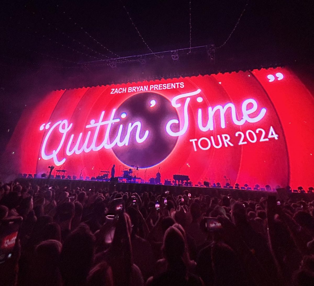 The name of Zach Bryan's tour spread across the large screen in Mercedes Benz Stadium just before the iconic encore began.